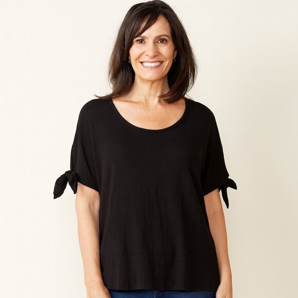 Max Studio Tops - Max Studio Black Scoop Neck Tie Sleeve Blouse